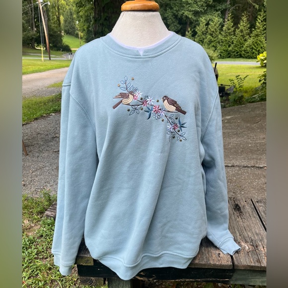 HASTING & SMITH WOMENS 1X VINTAGE SWEATER WITH EMBROIDERED BIRDS ON A BRANCH - Picture 1 of 7